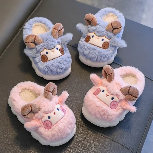 Cute Cartoon Winter Children Sheep Slippers Boys Girls Kid Indoor Anti Slip Warm Home Slippers Soft Comfortable Baby Plush Shoes - Image 5