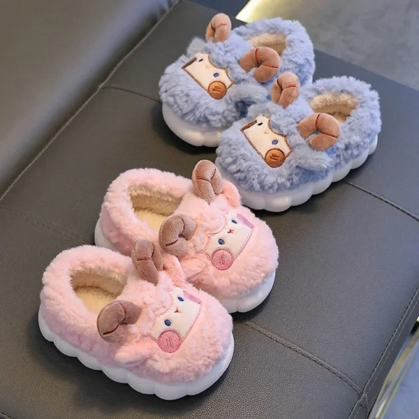 Cute Cartoon Winter Children Sheep Slippers Boys Girls Kid Indoor Anti Slip Warm Home Slippers Soft Comfortable Baby Plush Shoes - Image 3