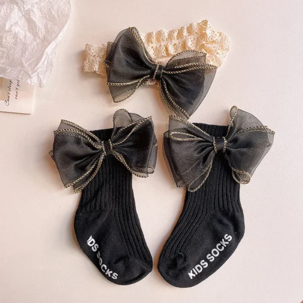 2pcs Bow Lace Baby Socks Newborn Cotton Baby Girls Sock Headband Cute Princess Style Toddler Socks Baby Accessories For Children - Image 5