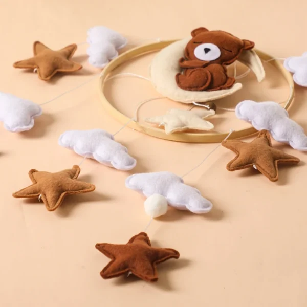 Let's Make Wooden Baby Rattles Soft Felt Cartoon Bear Cloudy Star Moon Hanging Bed Bell Mobile Crib Montessori Education Toys - Image 3