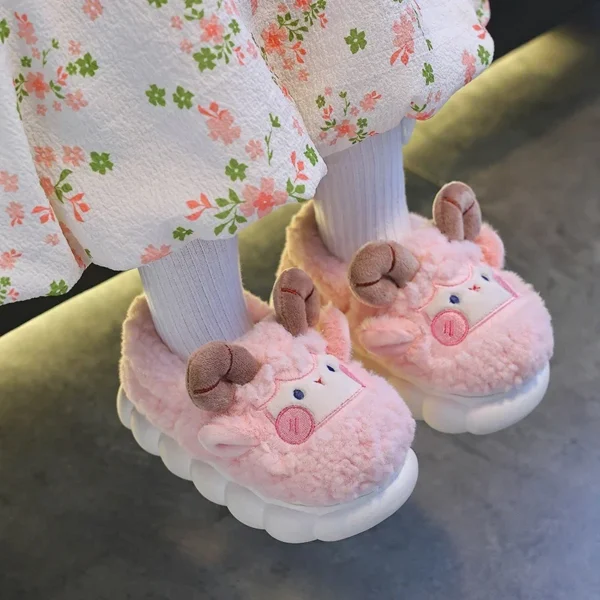 Cute Cartoon Winter Children Sheep Slippers Boys Girls Kid Indoor Anti Slip Warm Home Slippers Soft Comfortable Baby Plush Shoes - Image 4