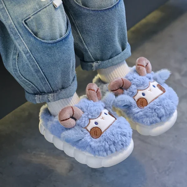 Cute Cartoon Winter Children Sheep Slippers Boys Girls Kid Indoor Anti Slip Warm Home Slippers Soft Comfortable Baby Plush Shoes - Image 2