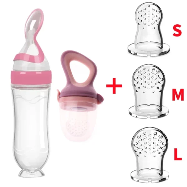 Safe Baby Spoon Bottle and Fruit Feeder Kit Baby Feeding Bottle Toddler Fresh Vegetable Fruit Pacifier Toddler Feeding Supplies