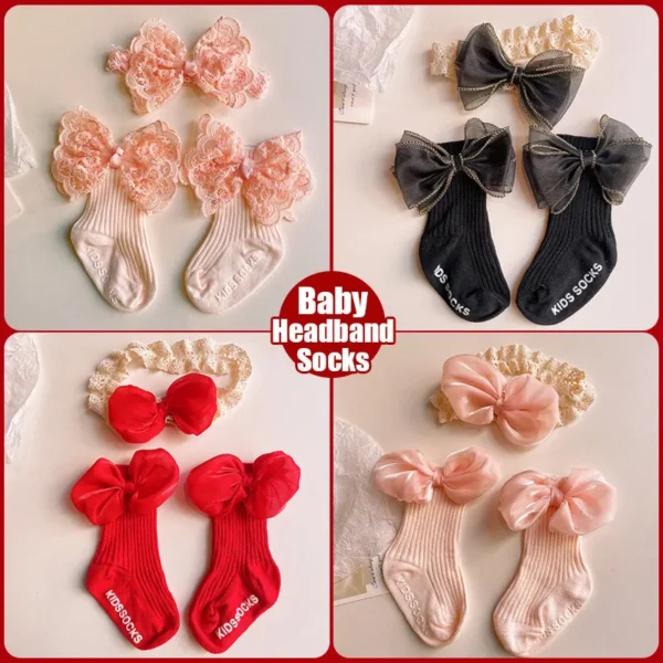 2pcs Bow Lace Baby Socks Newborn Cotton Baby Girls Sock Headband Cute Princess Style Toddler Socks Baby Accessories For Children - Image 6