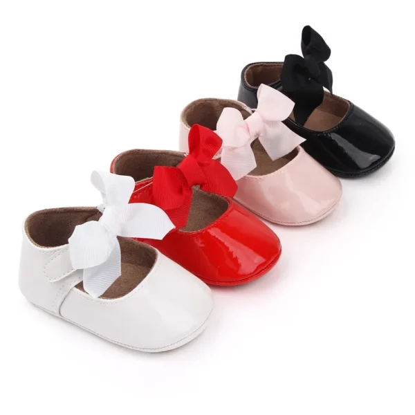 PU Princess Baby Girl Shoes for Newborn for Birth Big Bow Wedding Shoes PU Leather Toddler Girl Shoes - Image 2